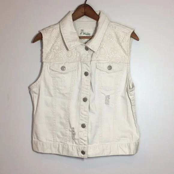 Mudd lacy white denim cowgirl western ripped button down size large like new - Picture 1 of 3